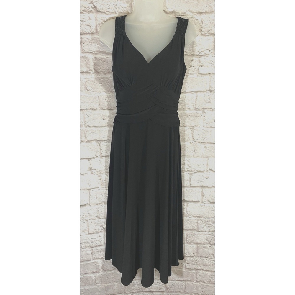 Jessica Howard Evenings Black Midi Dress 12 Sequins Beads Party Cocktail‎ Cruise